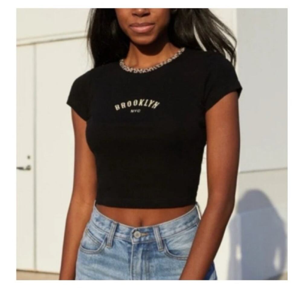 John Galt Brandy Melville Cheetah Baby Tee Black Y2K